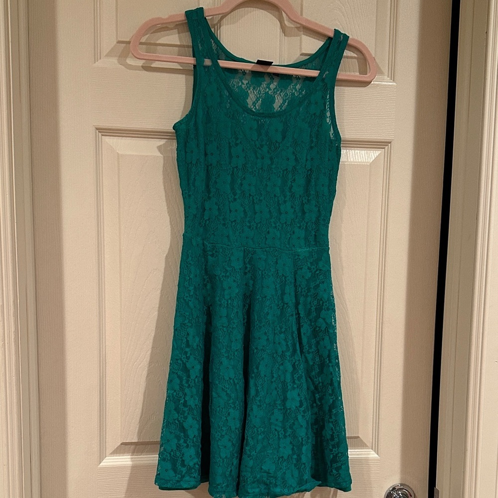 Material Girl Teal Lace Mini Dress